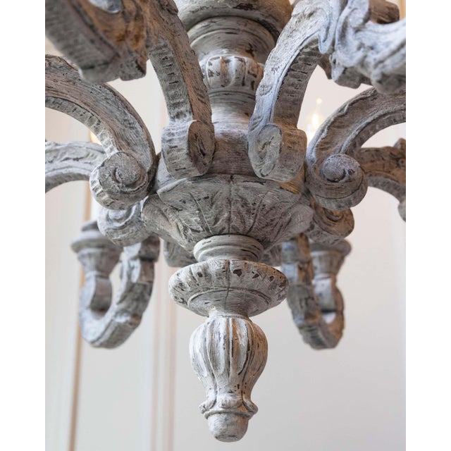 Gray 20th Century French Carved and Painted Wood Twelve-Light Chandelier For Sale - Image 8 of 18