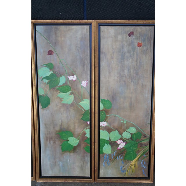 Textile Summer Rain After Saikai Hoitsu Contemporary School Oil Painting Folding Screen For Sale - Image 7 of 18