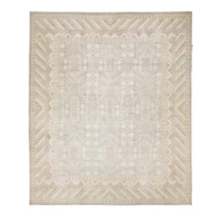 17x20 Modern Khotan Style Hand-Knotted Wool Area Rug – Geometric Neutral Palette For Sale