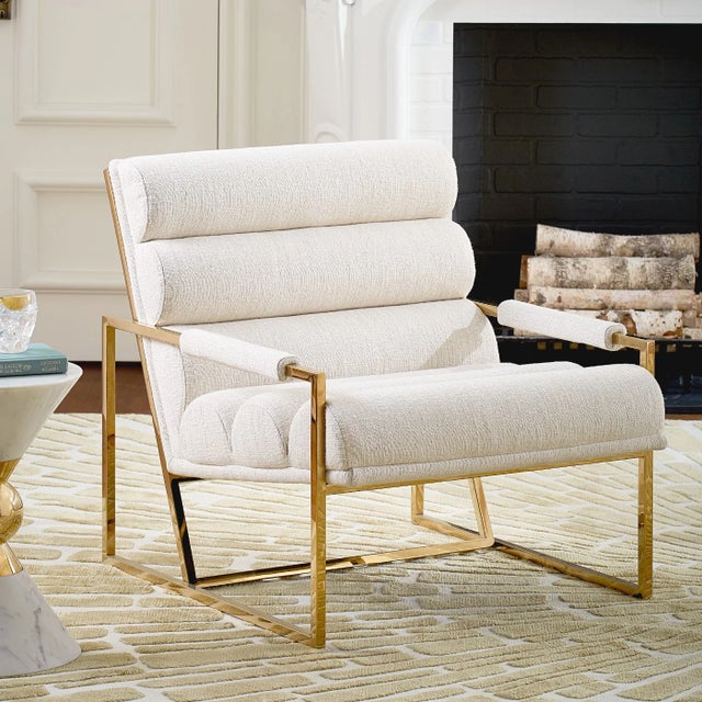 Textile Channeled Goldfinger Lounge Chair, Pear For Sale - Image 7 of 11