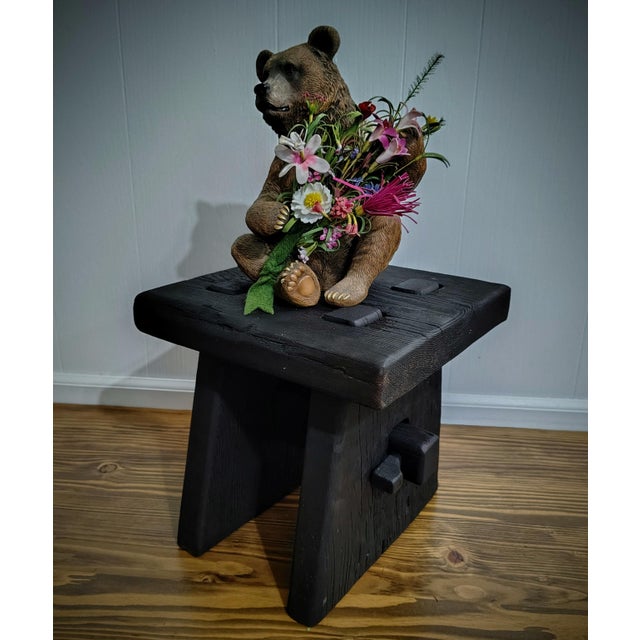 Yakisugi -Shou Sugi Ban Charred Barnwood Stool, Reclaimed Accent Table, Wabi Sabi Plant Stand For Sale - Image 13 of 13