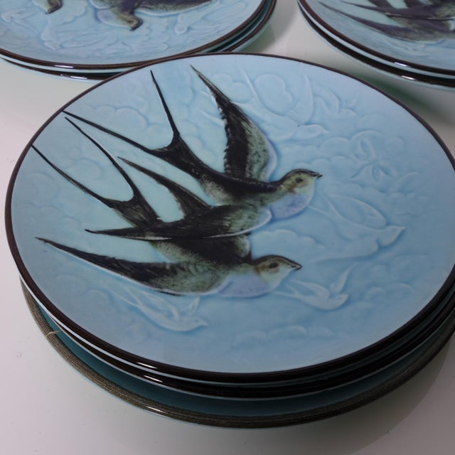 Black Antique French Turquoise Earthenware Dessert Set, 1890s, Set of 12 For Sale - Image 8 of 18