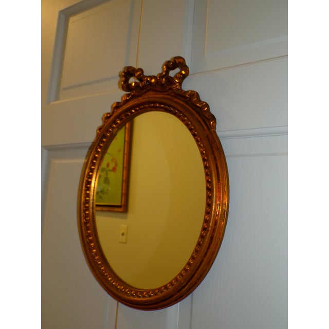 Vintage Italian Florentine Gilded Oval Mirror Ribbon Bow Accent Italy For Sale In Boston - Image 6 of 13