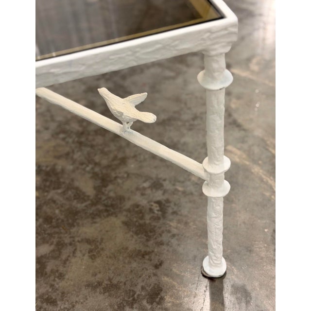 Metal Vintage Bronze Painted White Coffee Table With Birds Attributed to Diego Giacometti For Sale - Image 7 of 12