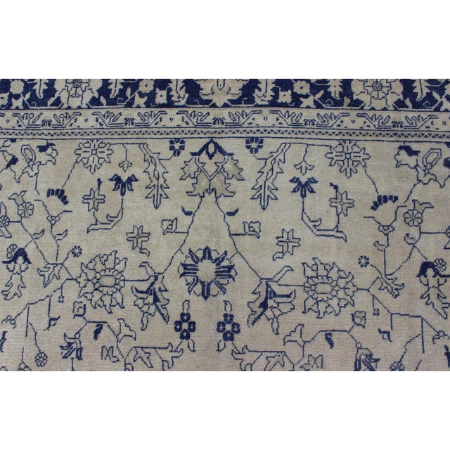 Floral Vintage Oushak in Blue and Cream With All-Over Design 8'0 X 10'7 For Sale - Image 9 of 13