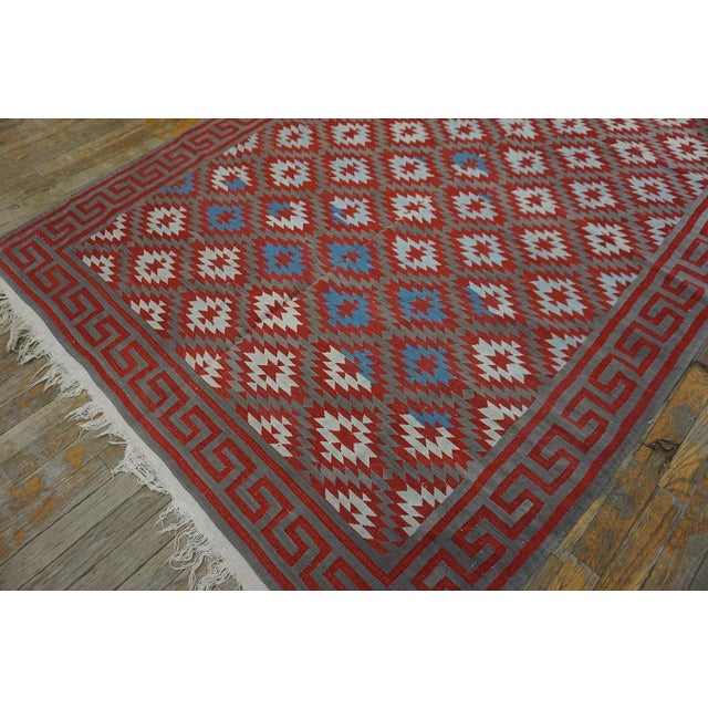 Baby Blue 1930s Indian Cotton Dhurrie Carpet For Sale - Image 8 of 10
