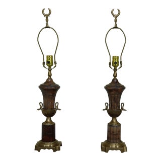 Frederick Cooper Regency Style Brass Soap Stone Urn Lamps - a Pair For Sale