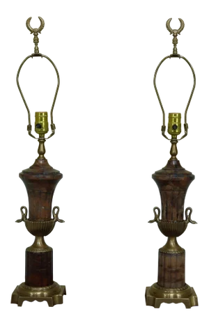 Frederick Cooper Regency Style Brass Soap Stone Urn Lamps - a Pair