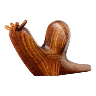 Large Mid-Century Modern Danish Wooden Carved Snail Sculpture, 1960s For Sale