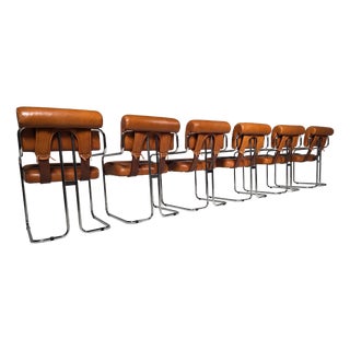 Tucroma Chairs in Cognac Leather by Guido Faleschini for Mariani, Set of 6 For Sale