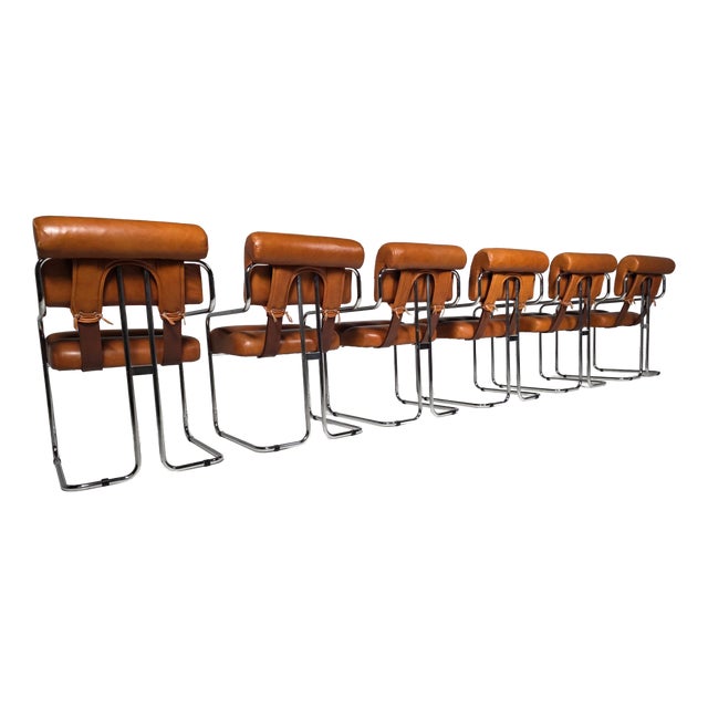 Tucroma Chairs in Cognac Leather by Guido Faleschini for Mariani, Set of 6 For Sale