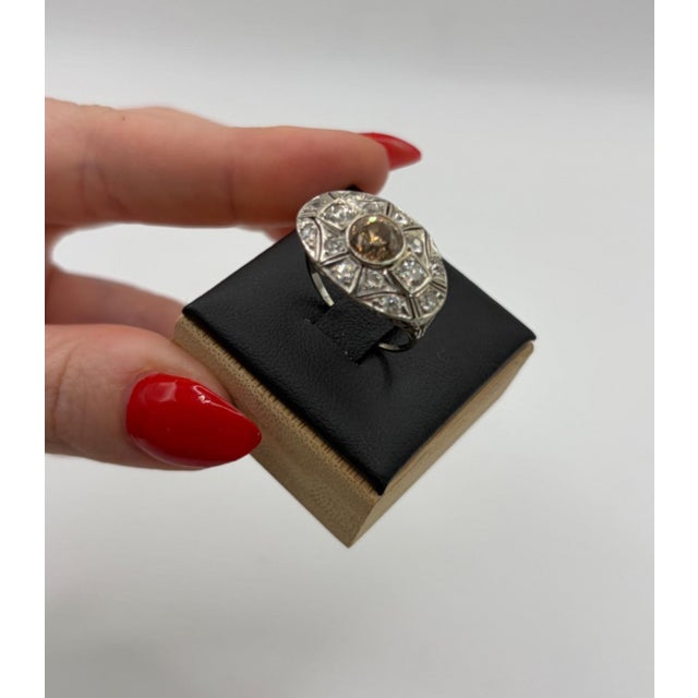 1920s Antique Art Deco 14k White Gold Old European Halo Diamond Ring, Size 6.5 For Sale - Image 5 of 12