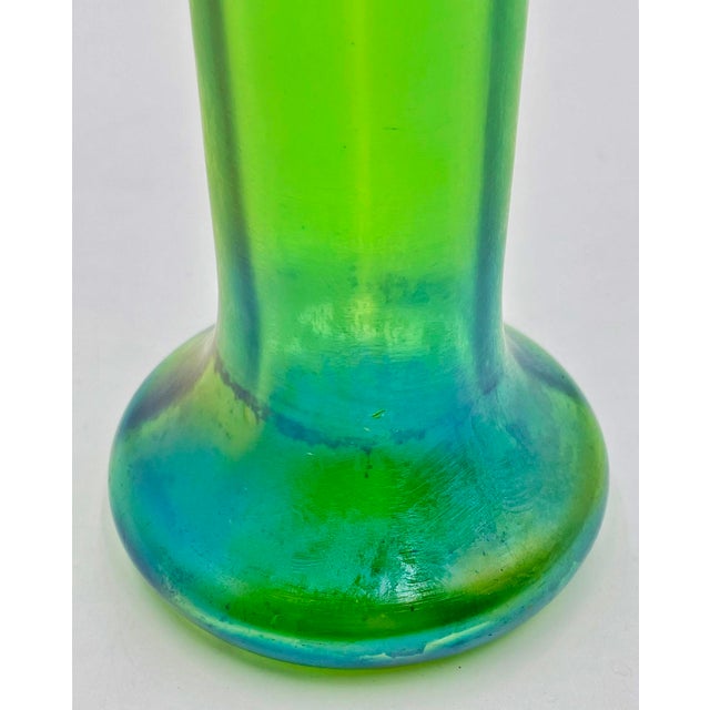 Early 20th Century Iridescent Green Glass Vase With Decorative Metal Insert For Sale - Image 12 of 17