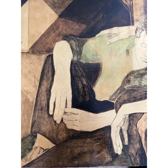 Brown 1980s “the 2 Boyfriends”, Lacquered Panel Painting Representing a Couple of Young Boys For Sale - Image 8 of 12