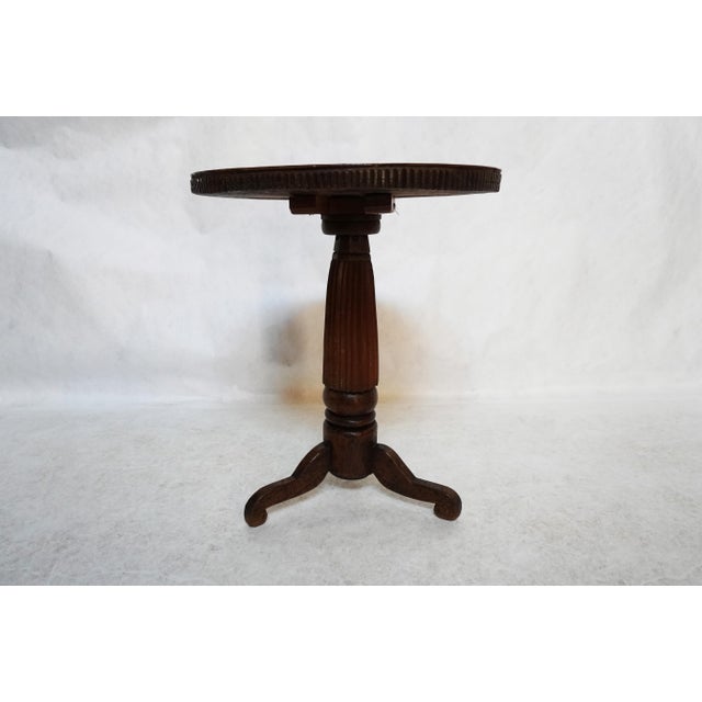 Victorian Antique Round Carved Wood Pedestal Side Table For Sale - Image 3 of 15