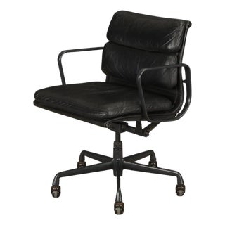 Black on Black Soft Pad Desk Chair by Charles Eames for Herman Miller, Signed For Sale
