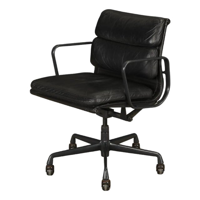 Black on Black Soft Pad Desk Chair by Charles Eames for Herman Miller, Signed For Sale