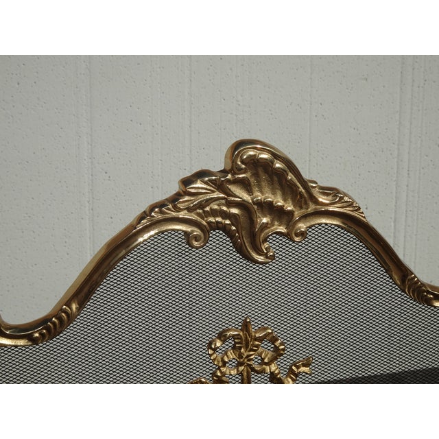 Metal Vintage French Provincial Ribbons Love Birds Gold Brass Fireplace Screen #2 For Sale - Image 7 of 14