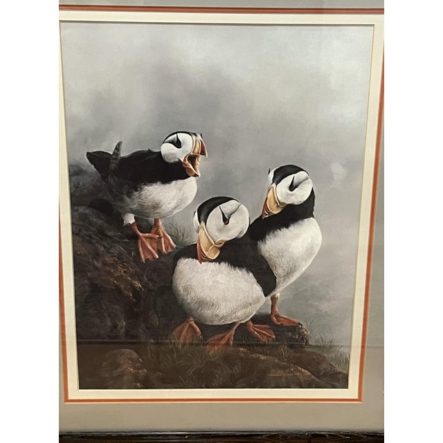 Coastal 1970s Large Original Signed Print Puffins by Ronilee Lynch Print #487/560 For Sale - Image 3 of 7