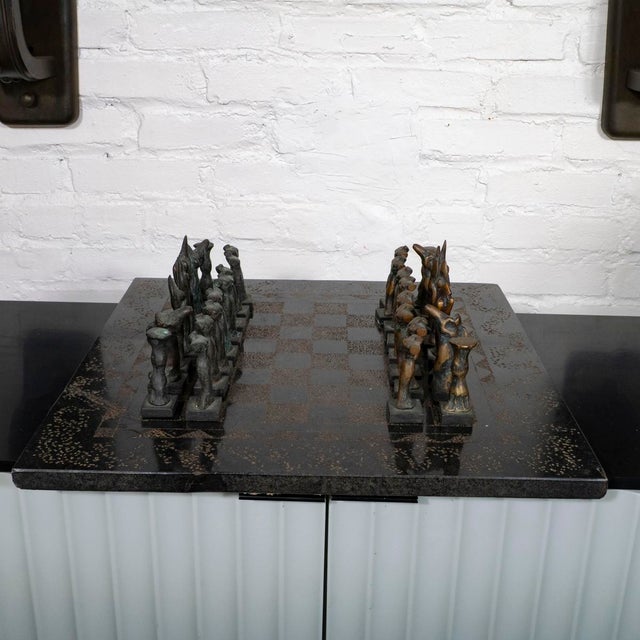 Brutalist style bronze and marble chess set For Sale - Image 9 of 15