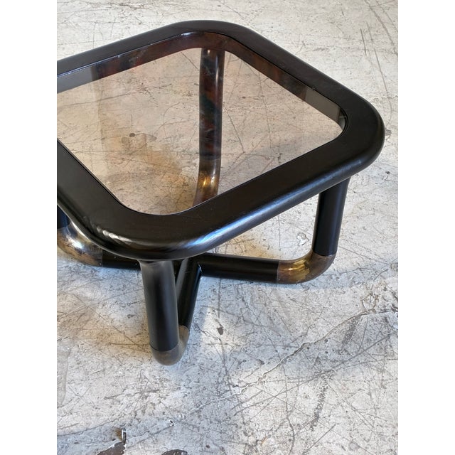 1970s Vintage Bold Black and Brass Side Tables With Smoked Glass - A Pair For Sale - Image 5 of 6