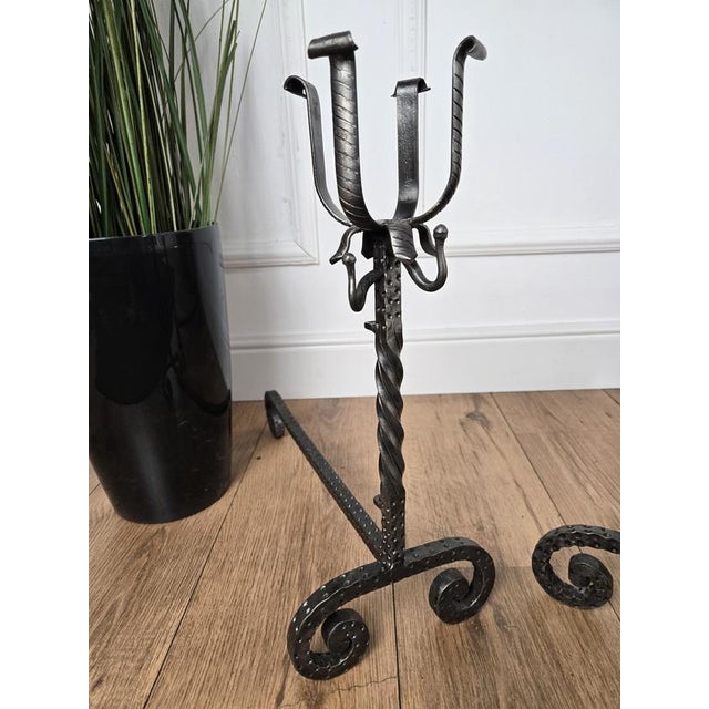 Baroque Antique Italian Wrought Iron Andirons, 1920s, Set of 2 For Sale - Image 3 of 8
