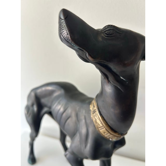 Metal Mid 20th Century Vintage Pharoah Hound Deco Style Brass Statue For Sale - Image 7 of 10