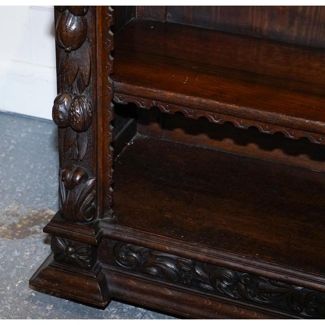 Antique Oak Greenman & Lionheads Dwarf Open Bookcase, 1880 For Sale - Image 4 of 17