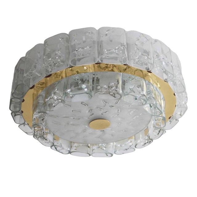 Large Space Age Ceiling Lamp in Ice Glass from Doria, 1960s For Sale