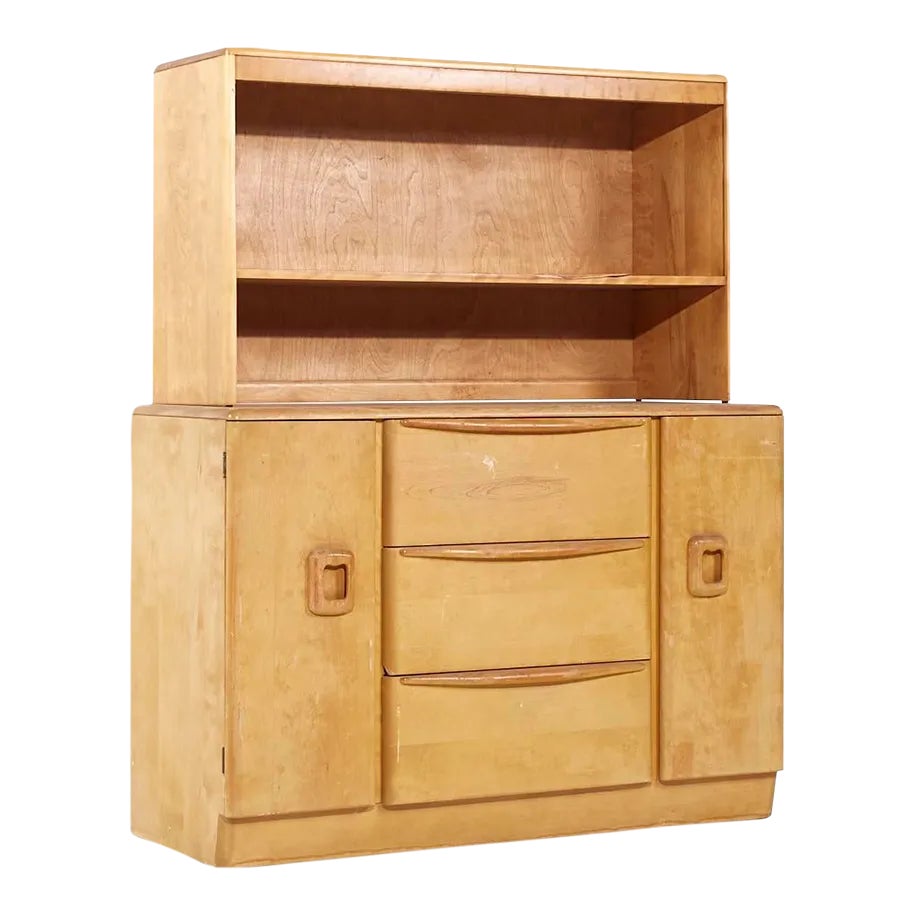 Heywood Wakefield Mid Century Maple Wheat Credenza and Hutch