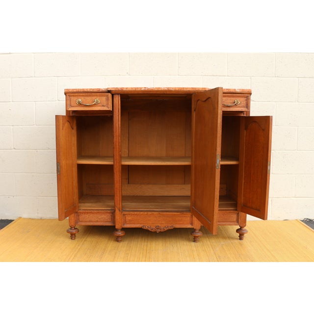1900 - 1909 Antique French Provincial Louis XV Carved Oak Marble Top Sideboard For Sale - Image 5 of 12