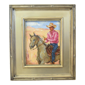 Western Cowboy & Gray Horse Oil Painting Including the Antiqued Silver Wood Frame