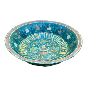 Large Ming Dynasty Chinese Fahua Ware Lotus Pond Fish Basin 5" H X 17.75" W