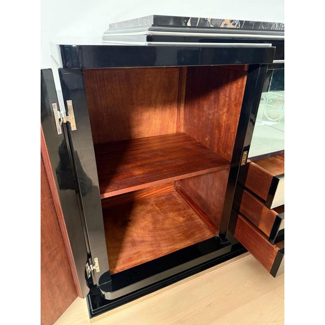 Art Deco Sideboard in Black Lacquer with Marble, 1930 For Sale - Image 9 of 18