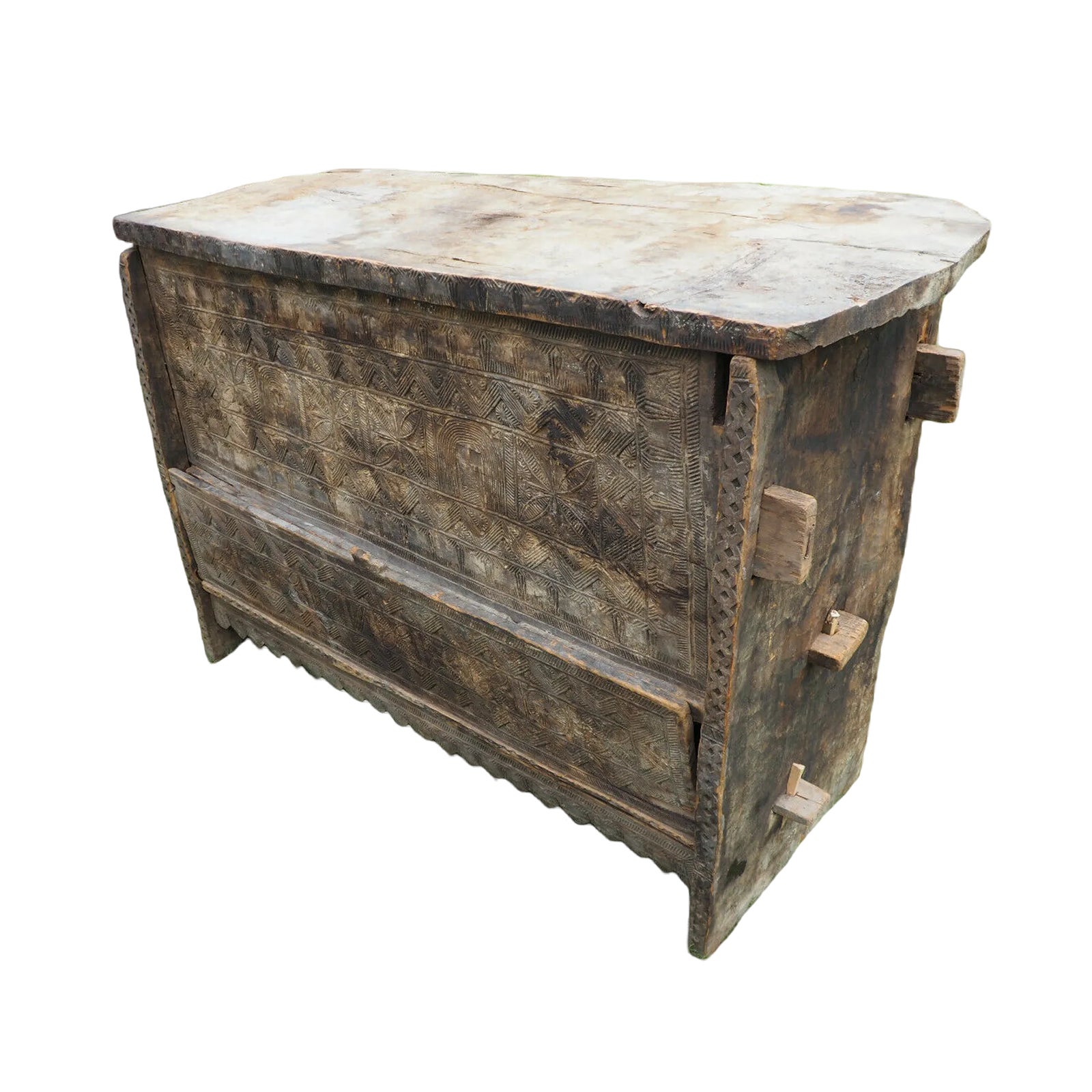 Antique Orient Cedar Wood Treasure Dowry Chest from Nuristan