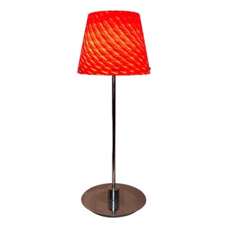 Vintage Table Lamp with Chrome-Plated Metal Base and Red Patterned Glass Shade, 2000s For Sale