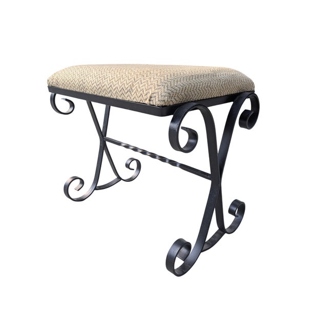 Mid Century Wrought Iron Scrolled Ottoman Footstool For Sale - Image 11 of 16