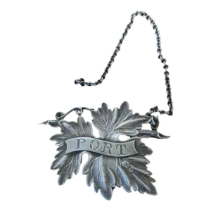 Sterling Leaf Form Decanter Tag for Port by Taylor & Perry 1837