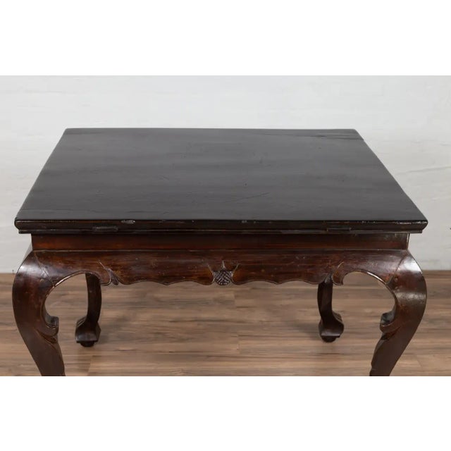 Chinese Antique Center Hall Table with Black Lacquered Top and Cabriole Legs For Sale - Image 11 of 13