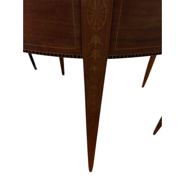 English Late 19th Century Satinwood Bell Flower Inlay Flip Top Demilune Table For Sale - Image 3 of 5