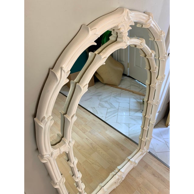 Large white lacquered palm frond arched wall mirror in the style of Serge Roche Gampel Stoll