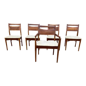 Mid 20th Century American of Martinsville Mid Century Set of Five Walnut Cane Back Dining Chairs