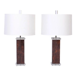 Faux Lizard Wrapped Table Lamps - A Pair For Sale