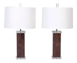 Faux Lizard Wrapped Table Lamps - A Pair