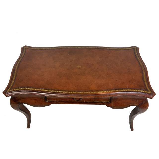 French Vintage French Louis XV Style Wrapped Leather Writing Desk For Sale - Image 3 of 6
