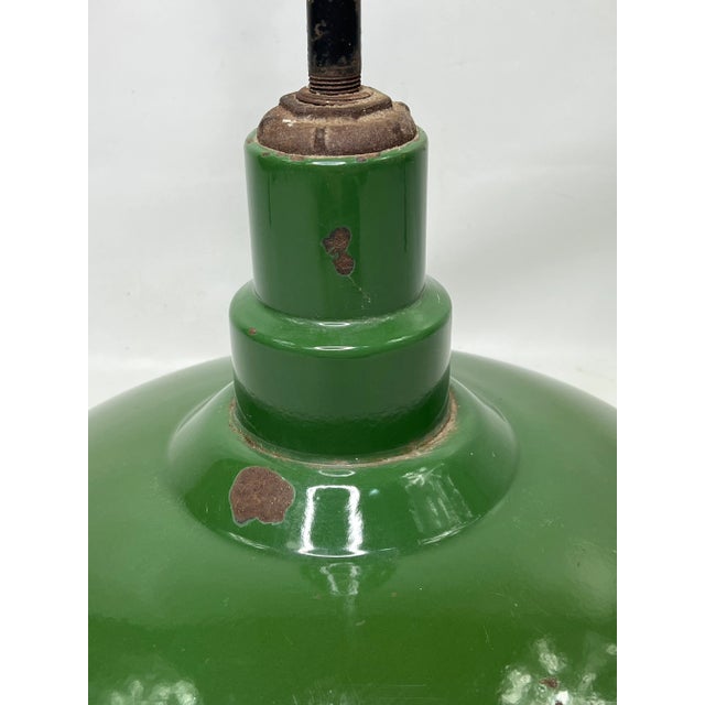 Industrial Vintage Industrial Green Porcelain Enamel Light Fixture For Sale - Image 3 of 9