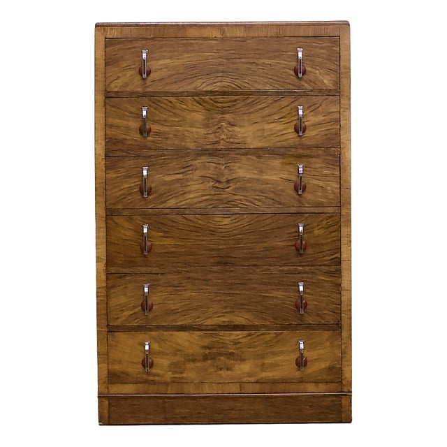 Art Deco Walnut and Veneer Chest of Drawers, 1930s For Sale