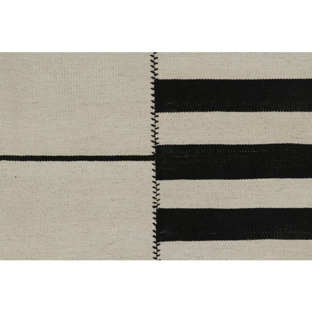 Contemporary Rug & Kilim’s Contemporary Kilim, White With Black Textural Stripes For Sale - Image 3 of 7