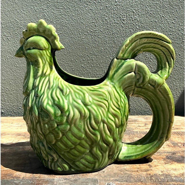 Green Vintage Glazed Ceramic Rooster Cache Pot For Sale - Image 8 of 12