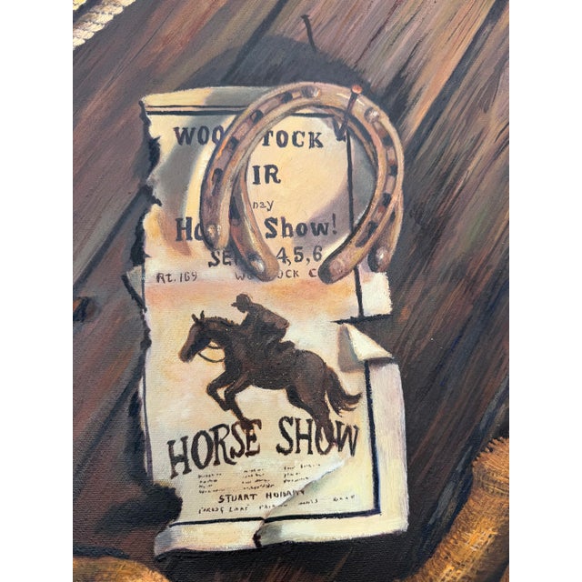 Vintage Original Trompe-L’Oeil Western Still Life Oil Painting in Rustic Wood Frame For Sale In Naples, FL - Image 6 of 12